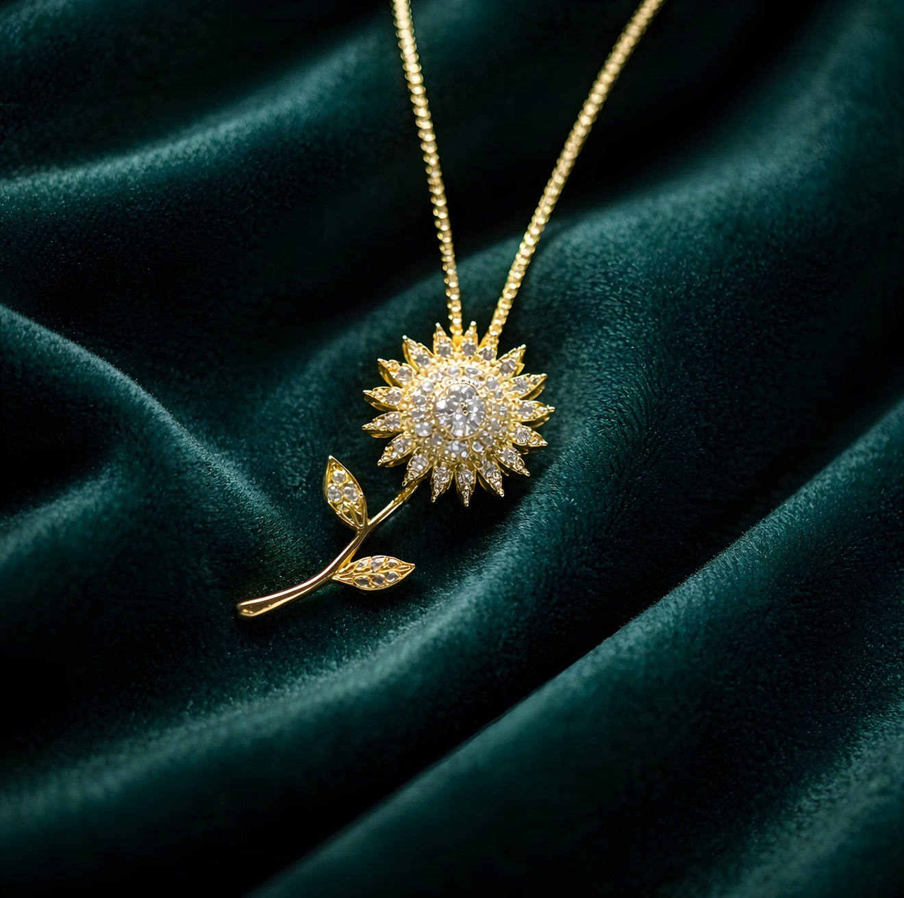 Collar girasol de circón giratorio