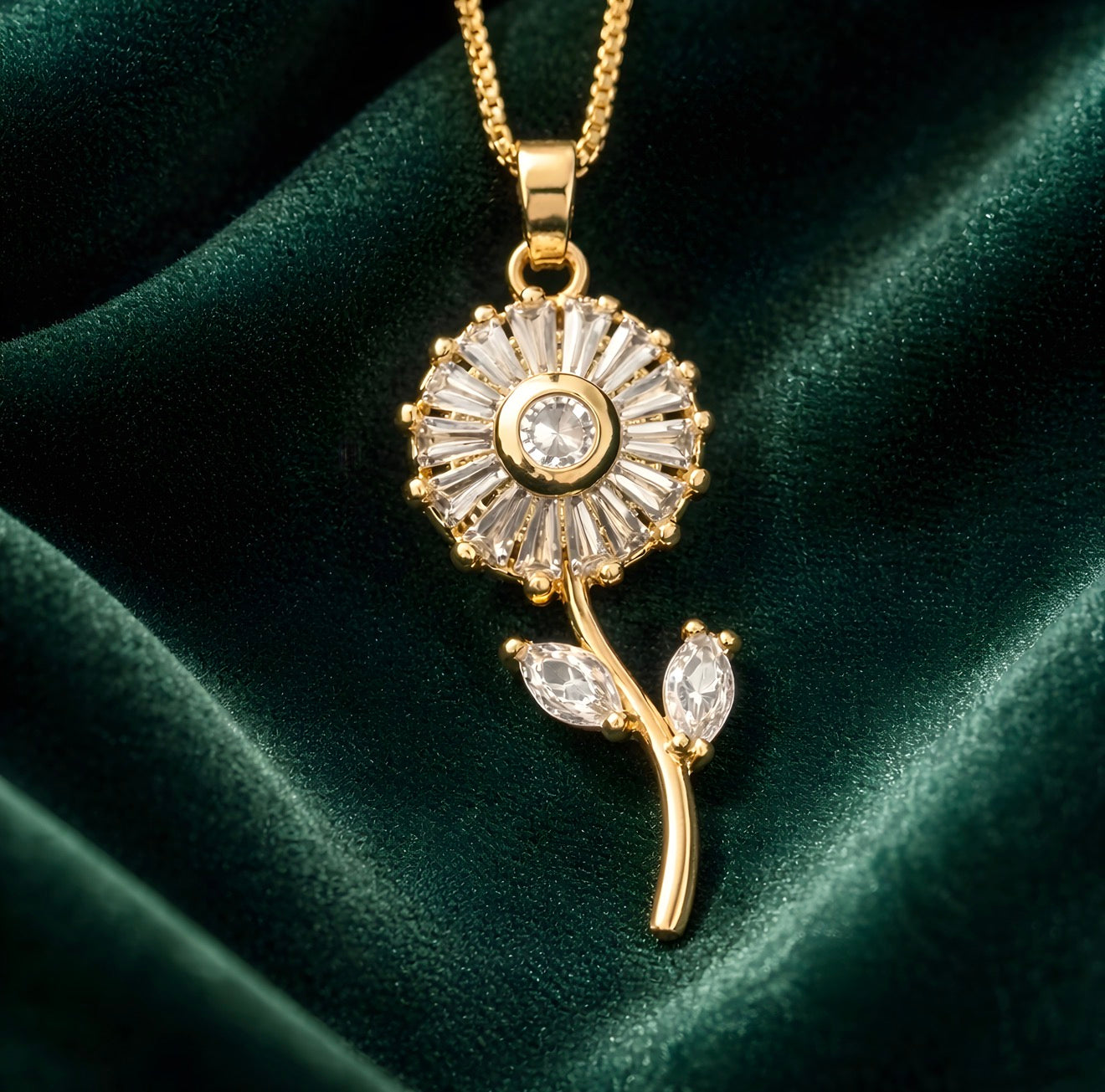 Collar girasol de circón giratorio